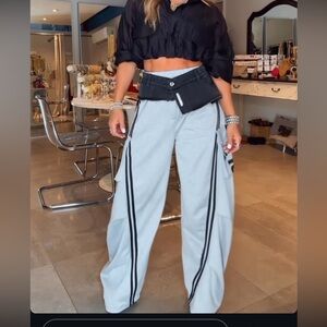 Gray Track Pants with Black Stripes